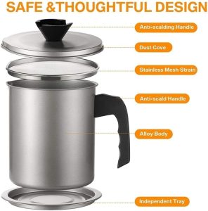 Stainless Steel Oil Filter Household Oil Pot with Lid - Image 8