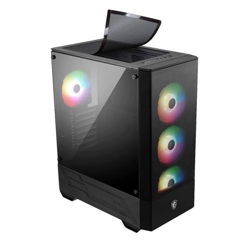 MSI MAG Forge 112R Mid Tower Gaming PC Case, Tempered Glass Panel, 240mm Radiator Support, Mount Up to 6 Fans, ARGB Mystic Light, USB 3.2 Gen 1 Type-A, 1 x Audio / 1 x Mic, Black | 306-7G16X23-809