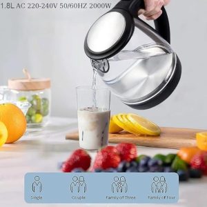 Electric Kettle 1.8L LED,Stainless Steel Glass Electric Kettle Auto Shut Off Anti-Hot - Image 4