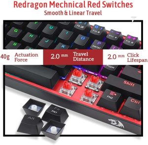 Redragon Fizz K617 - 60% Wired Mechanical gaming Keyboard Black (Red Switches) - Image 4