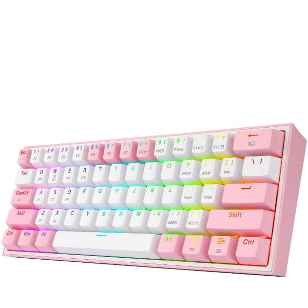 Redragon K617 Fizz 60% Wired Gaming Keyboard WhitePink Redragon K617 Fizz 60% Wired RGB Gaming Keyboard White/Pink - Image 1