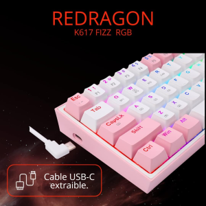 Redragon K617 Fizz 60% Wired RGB Gaming Keyboard White/Pink - Image 2